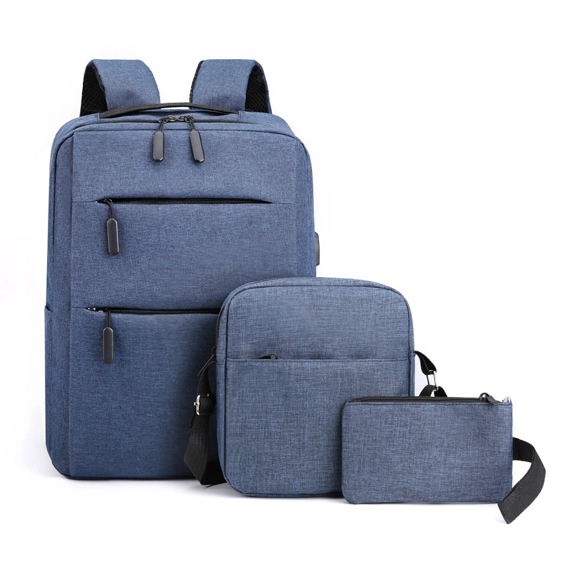 Promotion Wholesale 3 in 1 Set USB Backpack Laptop Bag Oxford Cloth Backpack Men′s Business School Computer Bag