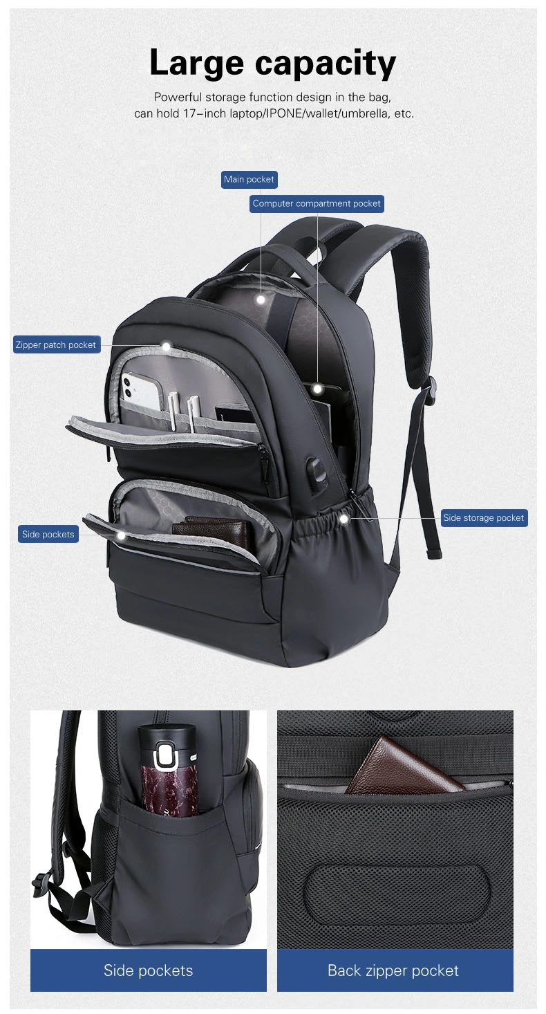 Mens Business Computer Bag USB Port College School Bags Travel Laptop Backpacks