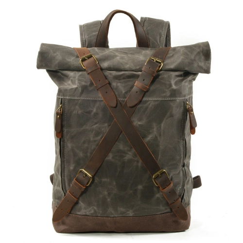 Mens Washed Canvas Genuine Leather Customize Logo Rucksack Retro Vintage Cotton Laptop Custom School Canvas Backpack for Men